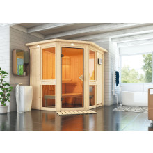 Saunakabine Amelia 1 mit Dachkranz und LED Spots