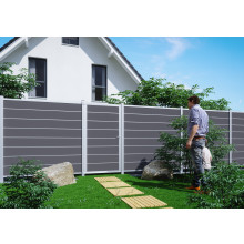 GOTLAND-Serie WPC-Steckzaunsystem Zaunset für ein Zaunfeld 180 x 175 cm Schiefergrau / SILBER, kartonverpackt