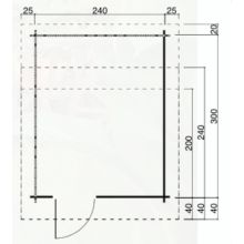 Grundriss Gartenhaus mit Einzeltür und Fenster 240 cm breit
