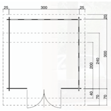 Grundriss Gartenhaus mit Doppeltür300 cm breit